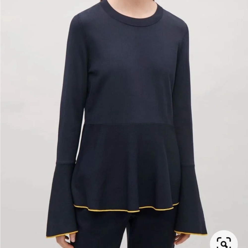 COS Peplum Knit Sweater Dress Top Navy Medium